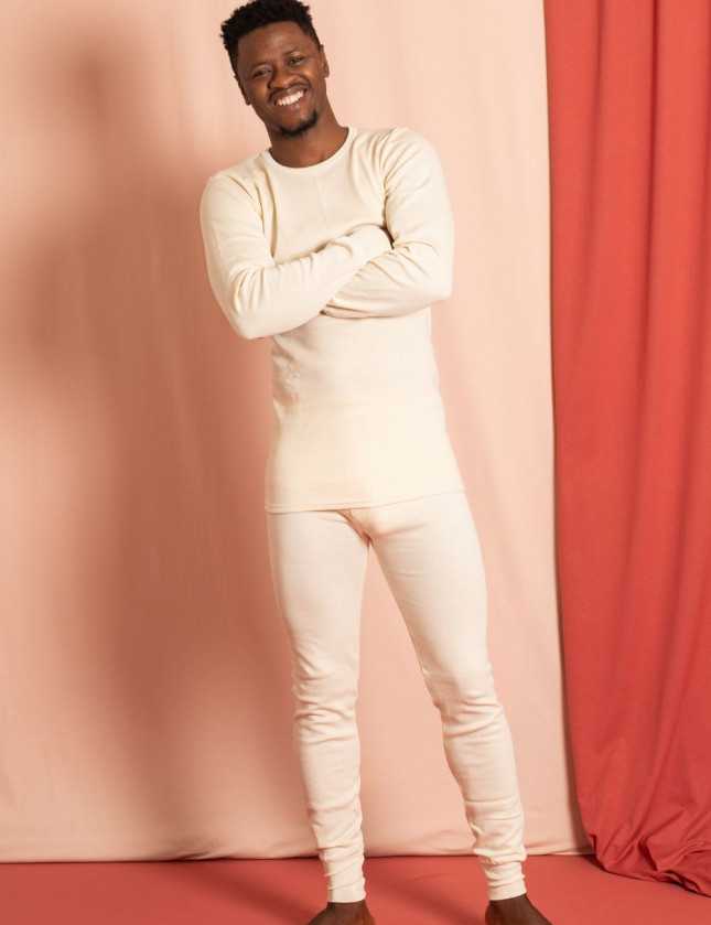 Caleçon long d'hiver pour homme - legging avec braguette - 100% coton -  blanc - L