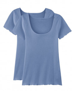 Lot de 2 T-shirts point de bourdon - La Flâneuse - Bleu Océan | Achel par Lemahieu 