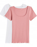 2x T-shirts en Coton BIO - Blanc + Rose - Femme