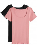 2x T-shirts en Coton BIO - Noir + Rose - Femme