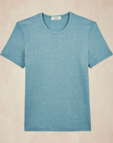 T-shirt col rond homme lin - Ciel