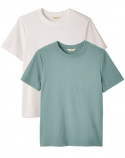 2x T-shirts en Coton BIO - Blanc + Bleu Paon - Homme