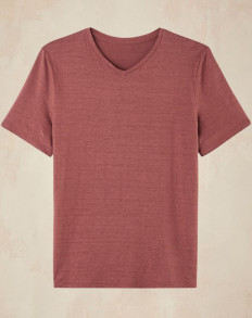 T-shirt col V homme lin - Terracotta