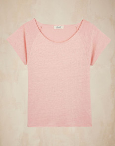 T-shirt col rond femme lin - rose