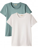 2x T-shirts en Coton BIO - Bleu Paon + Blanc - Femme