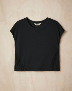 T-shirt crop top dentelle  - Noir