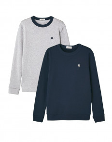 2x Sweat en Coton BIO Molleton - Gris - Marine - Ecru