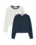 2x Sweat crop en Coton BIO - Marine et Ecru