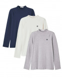 3x T-shirts lourd ML col montant- Ecru - Gris - Marine