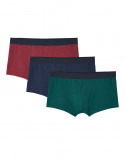 3x Boxers courts en Coton BIO - Vert - Marine - Grenat