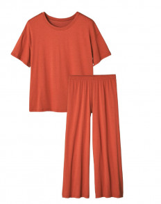 Ens. Nuit t-shirt + pantalon fluide - Terracotta