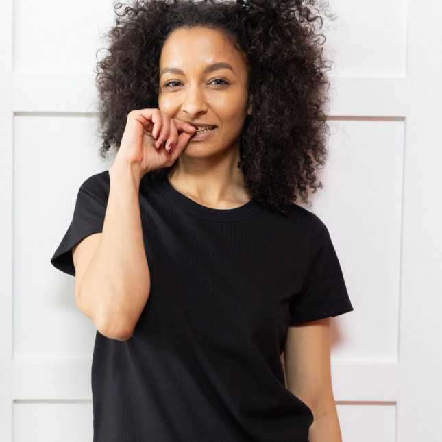 3x T-shirts en Coton BIO - Marine + Blanc + Noir - Femme